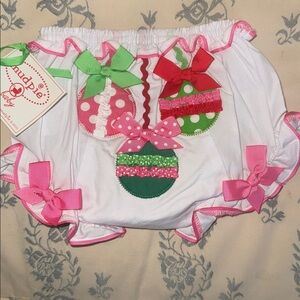 Mud Pie Festive White and Pink Diaper Cover
